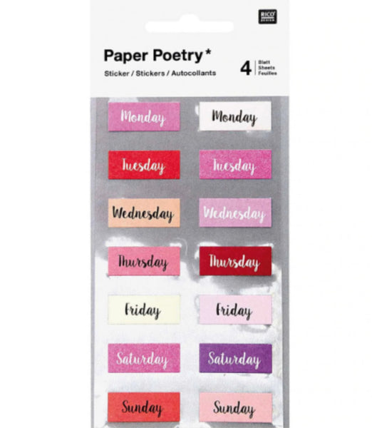 Paper Poetry - Bullet Diary Stickers - Pink | Week Day